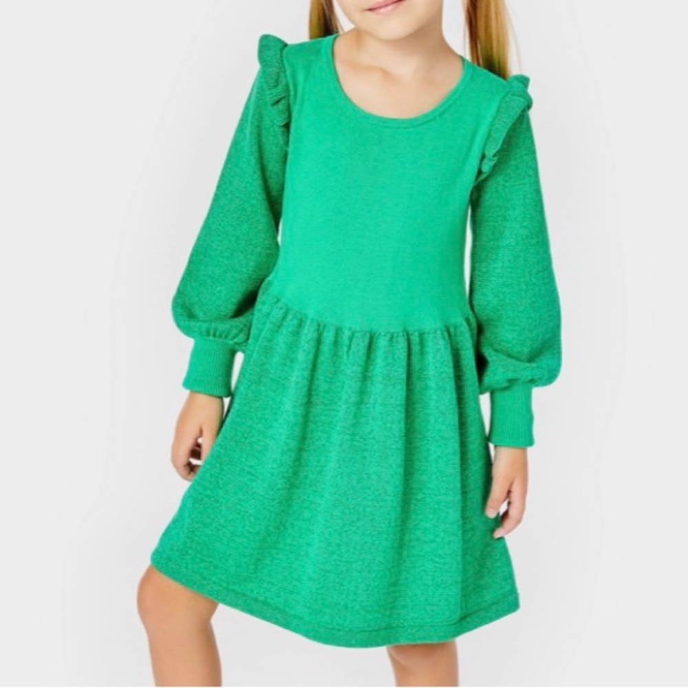 Girls Mini Caila Sweater Dress in Botanical Green Metallic